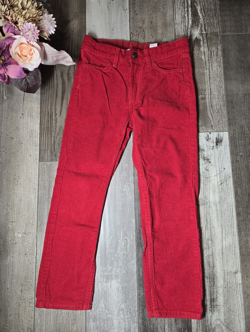 H&M Girls Red Corduroy Slim Fit Pants Size 6X NWOT